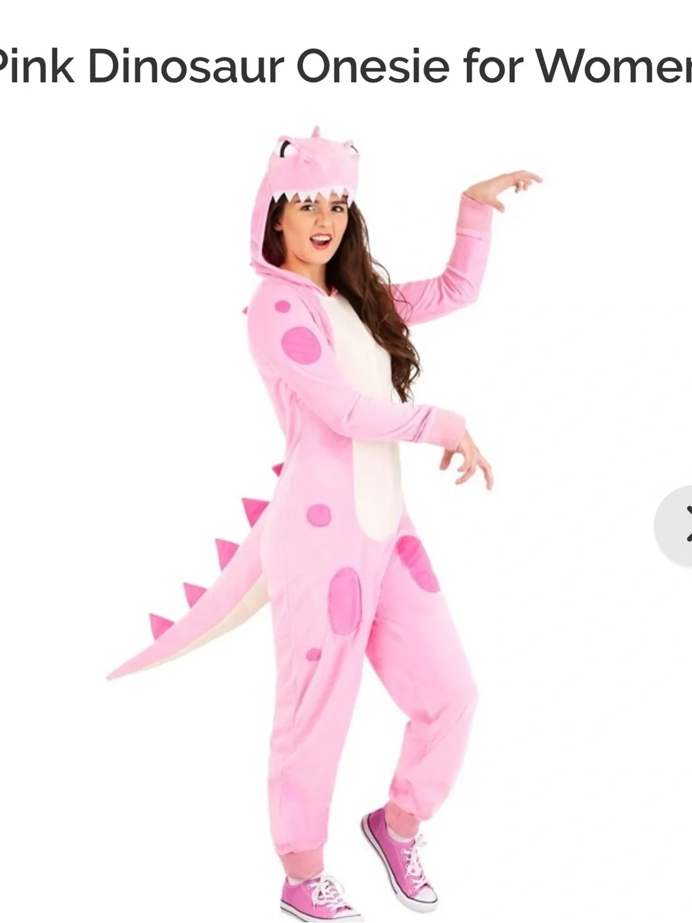 Adult Pink Dinosaur Onesie Costume with Hood and Tail